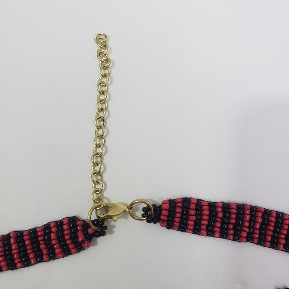 New Coral & Black Glass Seed Bead Fringe Necklace - Picture 4 of 5